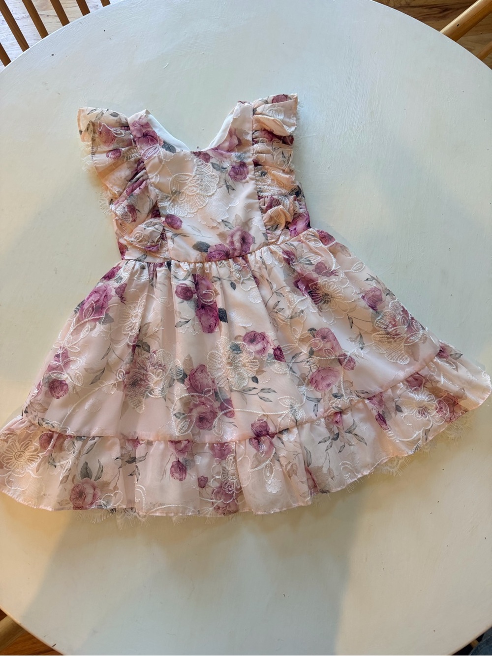 Floral Pink Ruffle Sleeve Party Dress for Girls